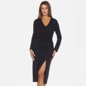 Joseph Ribkoff Black Midi Knot-slit Dress - Size 8 (NWT)
